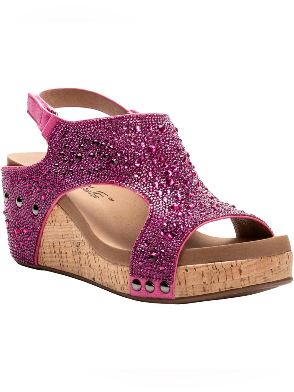 Corkys Fuchsia Crystal-Embellished Wedge Sandal